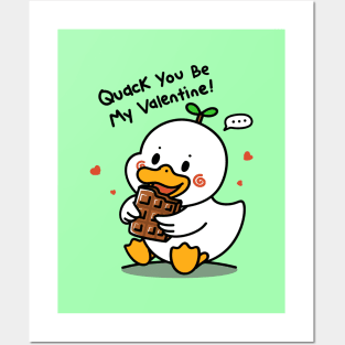 Happy Valentine With Cute Pinwheel Duck Eat Chocolate Posters and Art